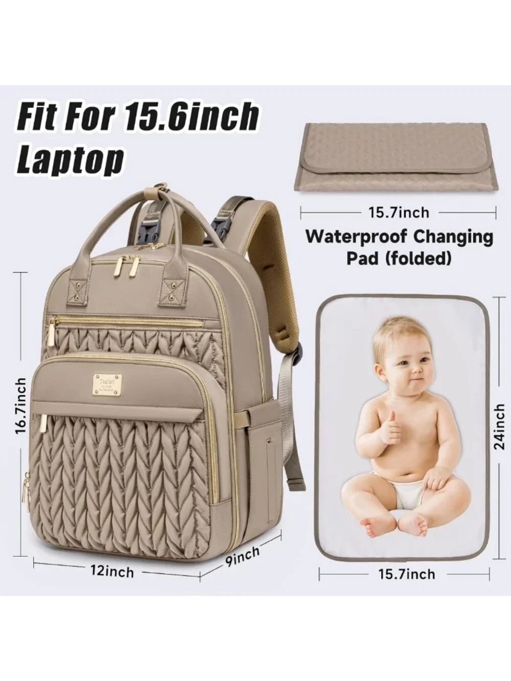 Stylish Waterproof Diaper Bag Backpack with Changing Pad & Insulated Pockets